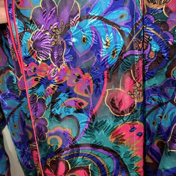 Vtg 90s Victorias Secret Gold Label Robe Dressing Gown Satin Trim Jewel Tone P/S - Picture 5 of 6